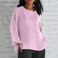 thumbnail image 3 of Otntypg Oversized Linen Shirts for Women Long Sleeve Plus Size Tops Gauze Split Side Casual Dressy Blouses Lightweight Crew Neck Loose Cotton Tunic Tops Pink#02 XXL, 3 of 7