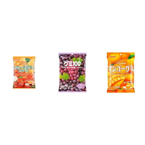 3 Pack Kasugai Gummy Candies, Made in Japan, Gluten Free, Mix 3 Flavor (Assortment,Grape Frutia,Mango) Plus NineChef Brand Long Handle Coffee Spoon