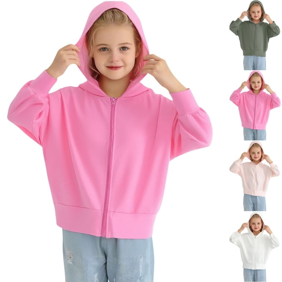 Miluxas Girls Zip up Hoodie Trendy Cute Oversized Zipper Sweatshirt with Pocket Kids Fashion Spring Fall Clothes White 14-15 Years