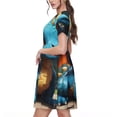 thumbnail image 2 of Fotbe Adorable Blue Baby Dragon Vestido Largo de Moda para Mujer, Vestido Tipo Camiseta con Manga Corta y Estilo Casual a Rayas y Bloques de Color, 2 of 6