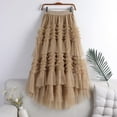 thumbnail image 2 of Riforla Ladies' Fashionable Casual Front Short Back Long Swallowtail Cake Skirt Mid Long Double Layer Mesh Puffy Skirt Half Skirt Skirts for Women Trendy Khaki One Size, 2 of 4