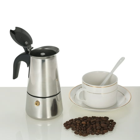 Stovetop Coffee Pots Percolator 100ml 2-Cup Stainless Steel Espresso Percolator Coffee Stovetop Maker Mocha Pot for Use on Induction Cooker ()