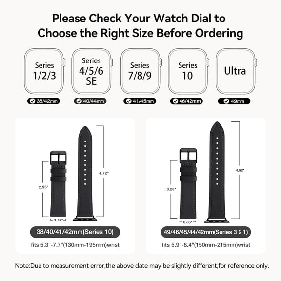 SHILIU-Leather Bands Compatible with Apple Watch Band 38mm 40mm 41mm 42mm(Series 10 11) for Women Men, Wristband Strap for iWatch SE3/2/1&Series 9 8 7 6 5 4 3 2 1(Black Black)