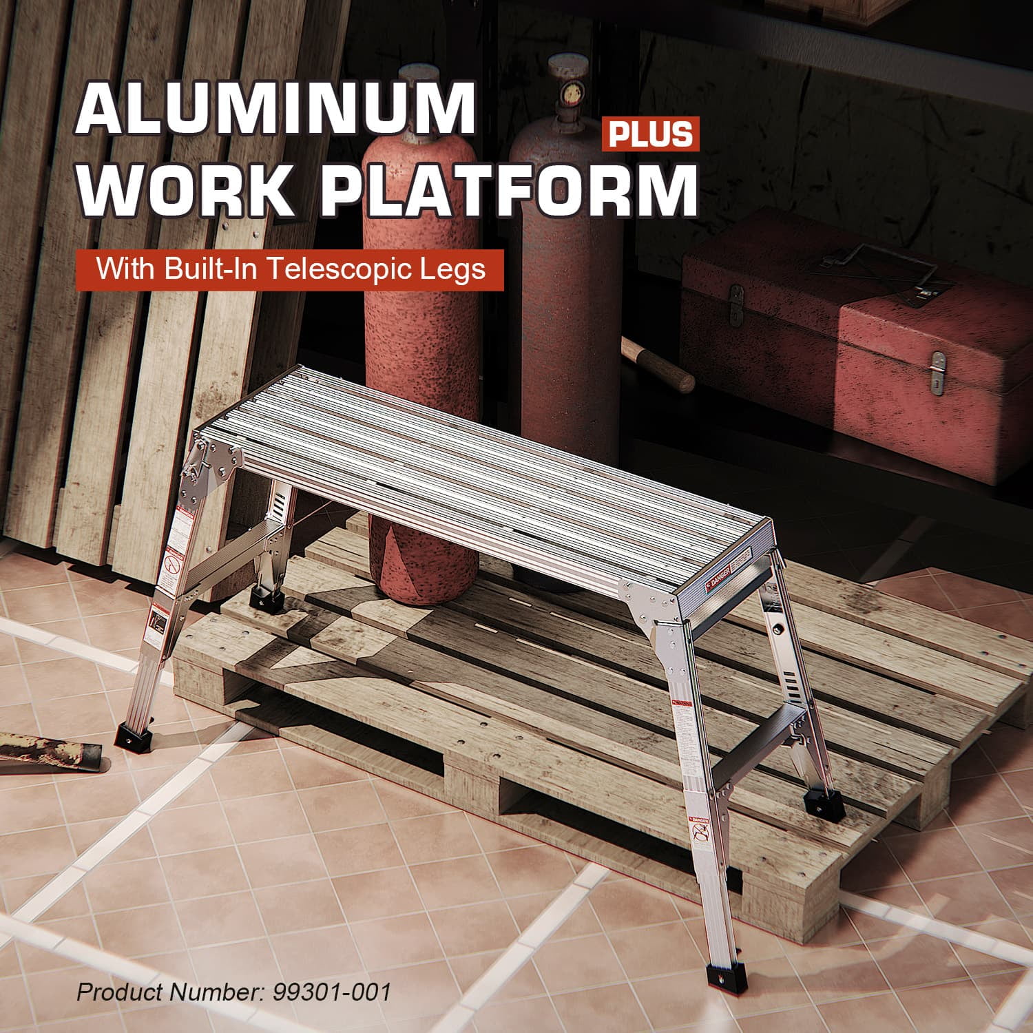 Aukfa Adjustable Work Platform, Portable Bench Folding Ladder,Gray
