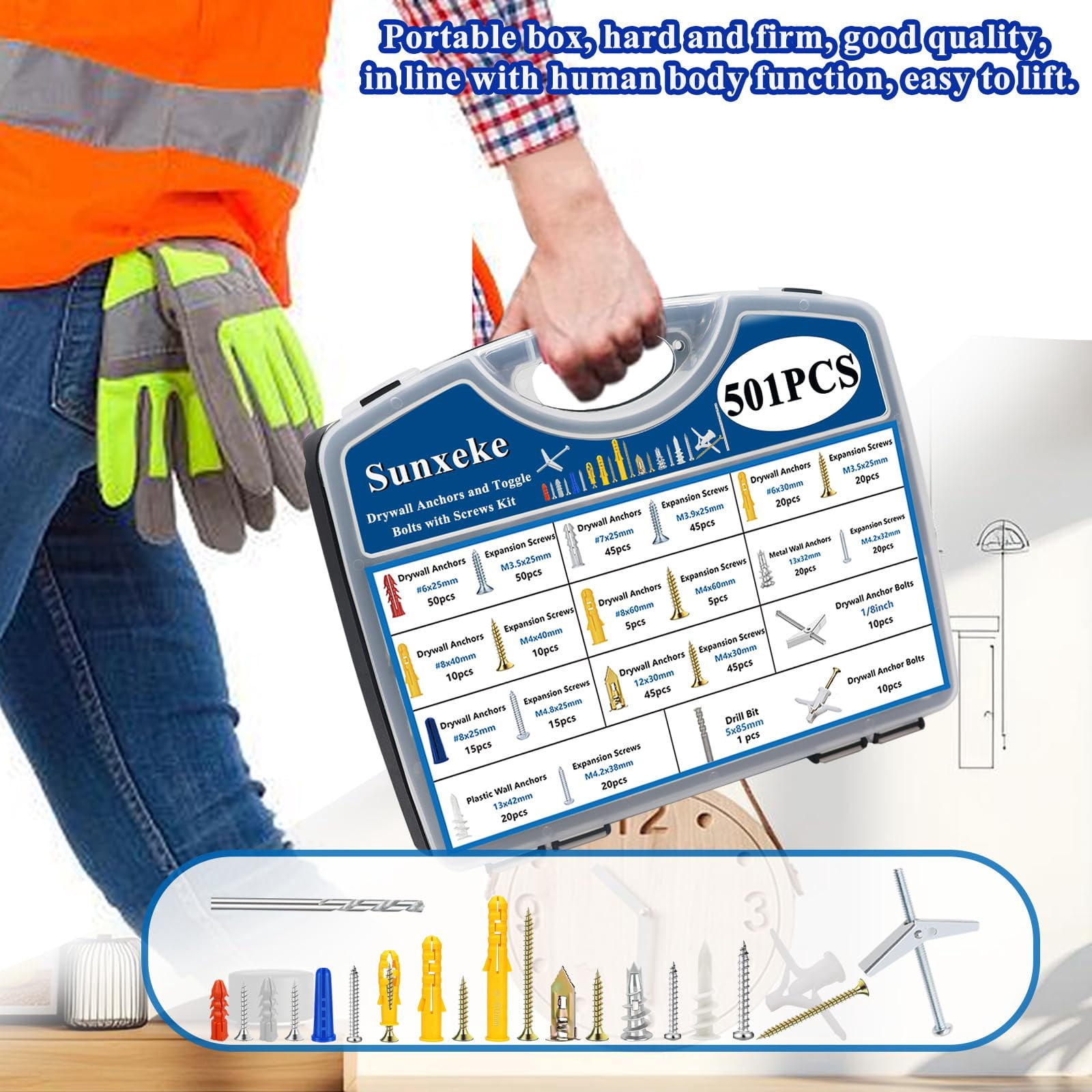 410 PCS Self Drilling Drywall Anchors with Screws Kit - 2 Sizes Sheetrock Anchors & 4 Sizes Zinc Expansion Screws,2025 Upgraded Zinc Plated Steel,No Drill Needed, Holds Up to 66LB on Walls