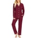 thumbnail image 1 of Conjunto de pijama SWOMOG para mujer de manga larga con botones, color rojo vino, 1 of 6