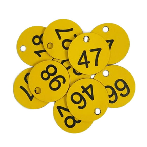 100x etiqueta numerada portátil etiquetas de identificación de equipaje etiqueta de número para llaves de dormitorio de supermercado casi palabra amarilla+negra DYNWAVEMX Etiqueta de número