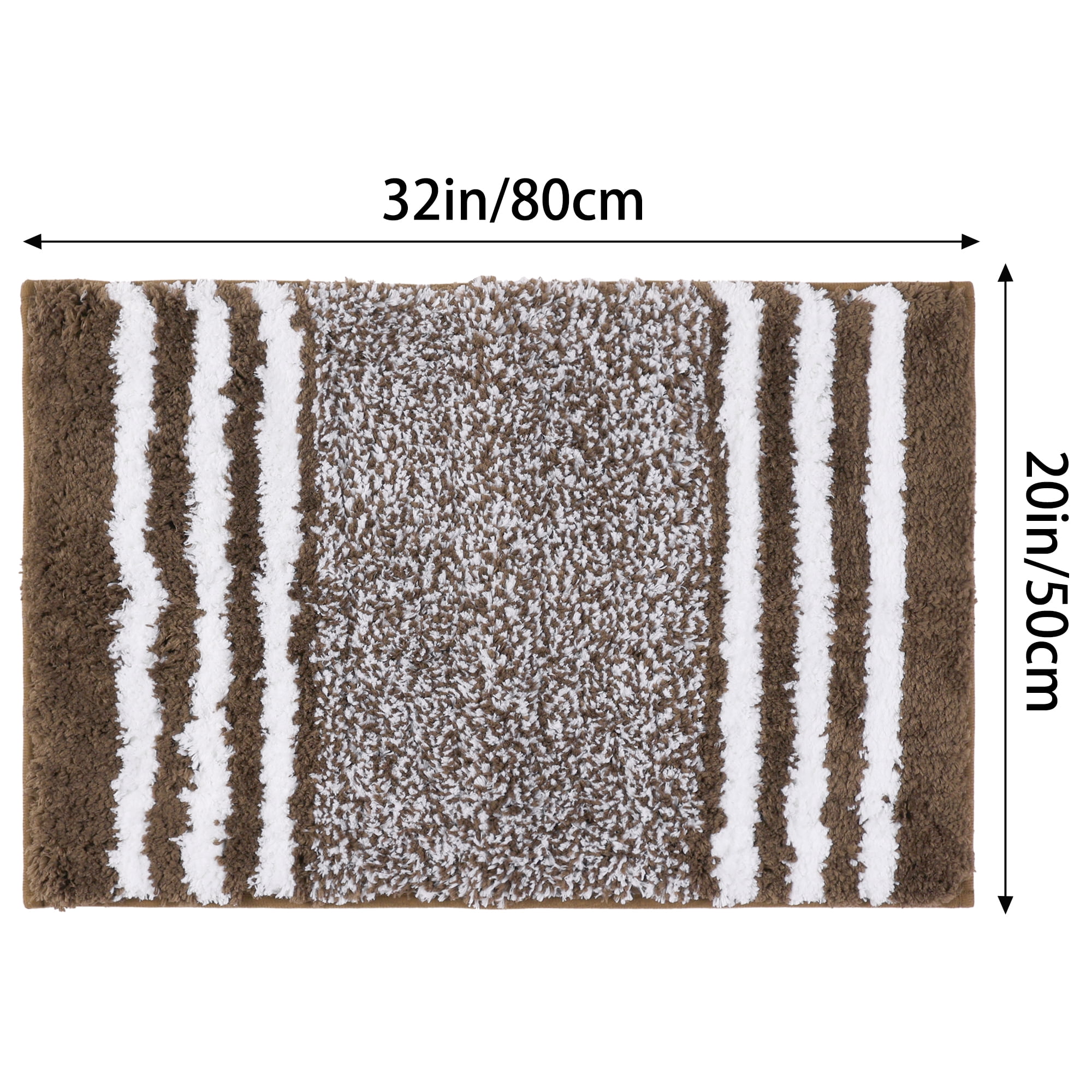 Unique Bargains Microfiber Bath Rugs Fluffy Striped Non-Slip Floor Mat Brown 20"x32"