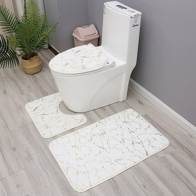 Yhmxh Bathroom Accessories Small Rabbits Hair Hot Gold Toilet 3 Piece Set Bathroom Non Slip Foot Mat Toilet Cover Mat Carpet Bathroom Floor Mat Absorbent Comfortable Foot Mat Polyester Floor M At