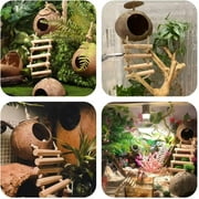 Crested Gecko Tank Accessories, Reptile Plants Bridge Vines, Coconut Shell with Ladder for Lizard, Chameleon Cage, Snakes, Hermit Crab, Leopard Gecko Tank Accessories, Terrarium Decor