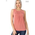 thumbnail image 2 of Zenana Women & Plus Slim Fit Round Neck Sleeveless Front Neck Pleated Blouse Tops w/Keyhole Back, 2 of 5
