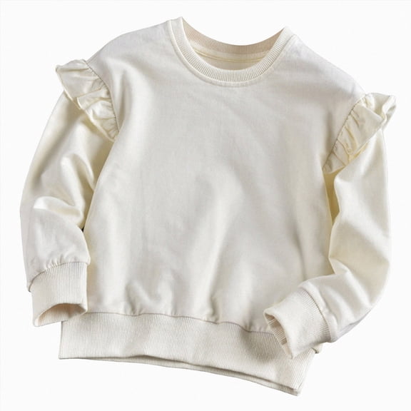 larppty Kids Sweatshirt Solid Color Basic Thin Long Sleeve Crewneck Pullover for Toddler Boys Girls (18-24 Months,White)