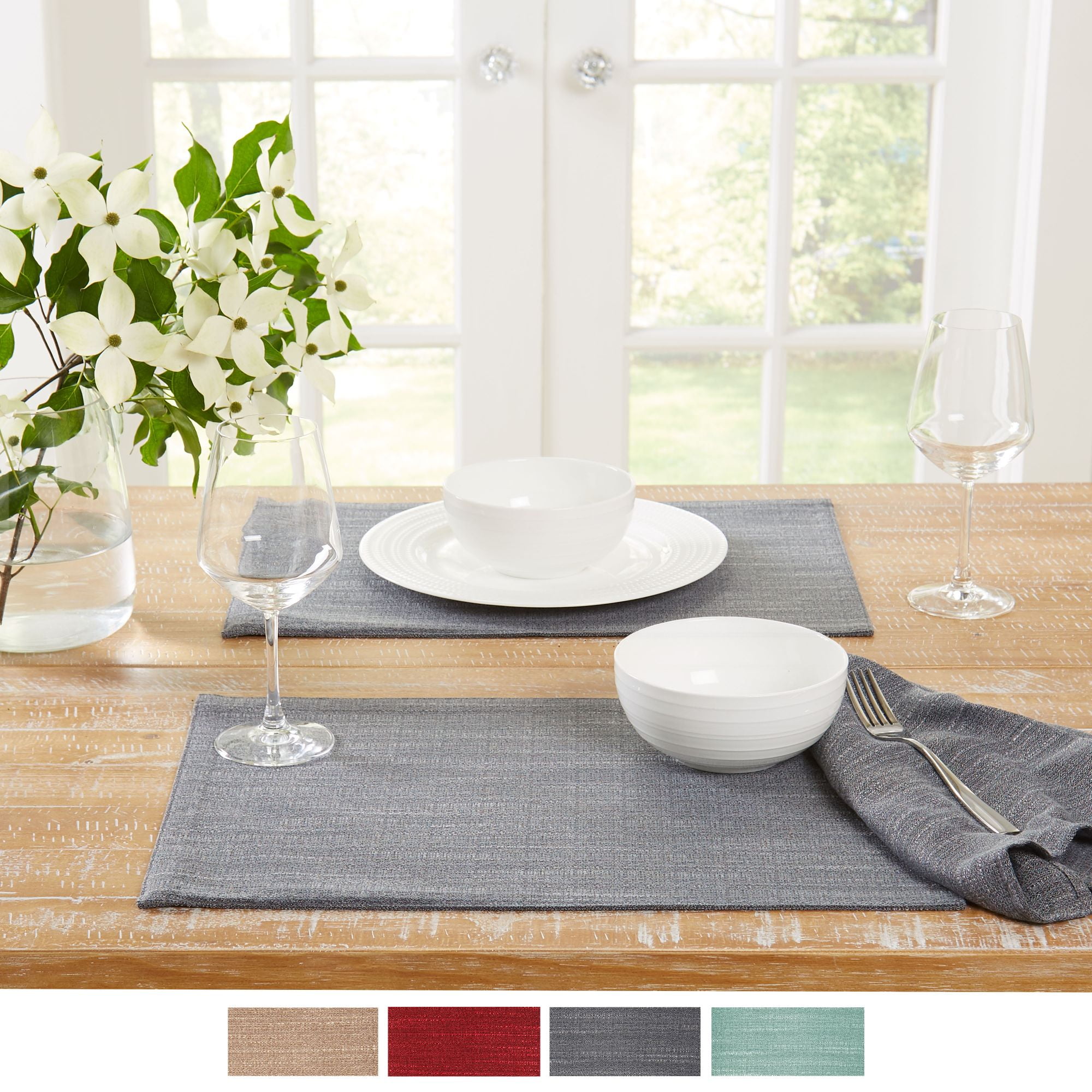 TOWN & COUNTRY LIVING Harper Stain and Water Resistant Reversible Placemat 4-Pack Set, Grey Flannel, 13"x17.5"