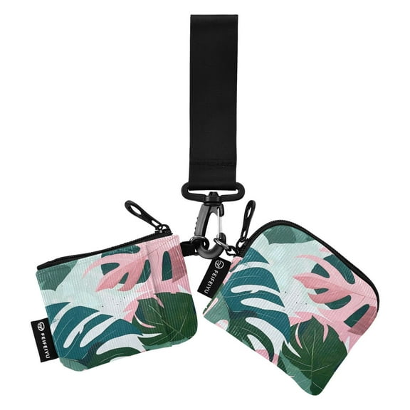 Portable Coin Purse Two 4.13x4.13 Iinches 4.13x3.5 Inches Wrist Coin Purse Keys Coin Purse Portable Women's Purse Hawaiian Leaf