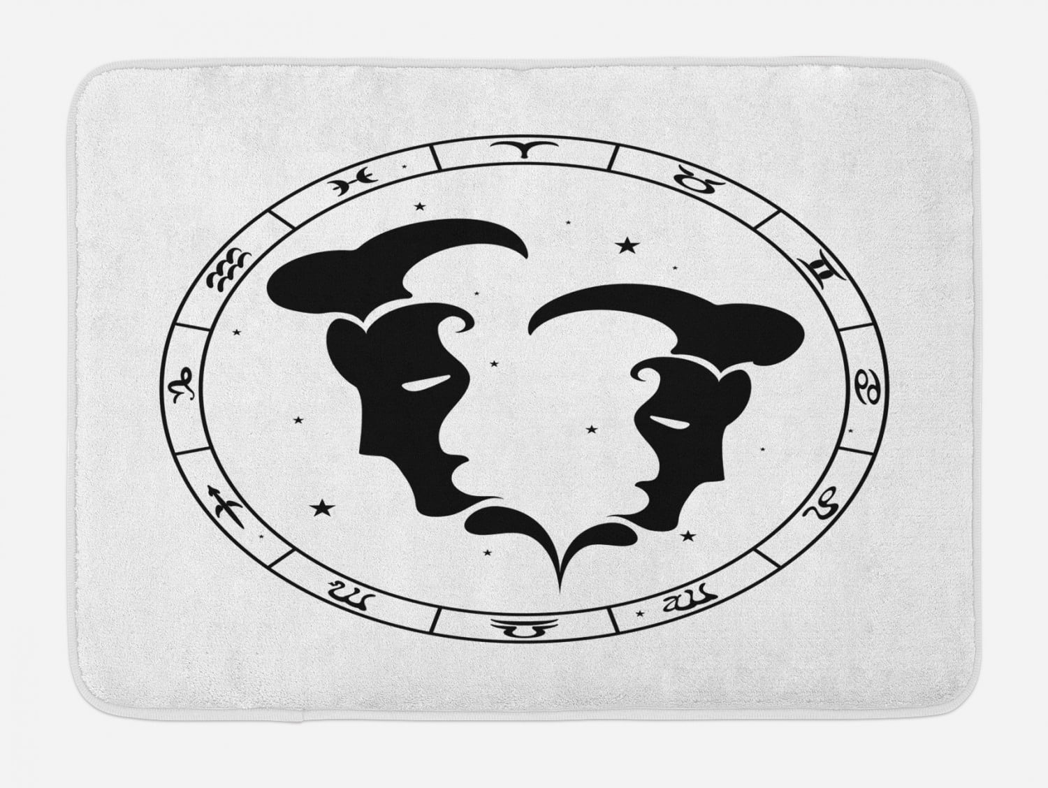 Zodiac Gemini Bath Mat, Zodiac Wheel with Twelve Signs Abstract Male