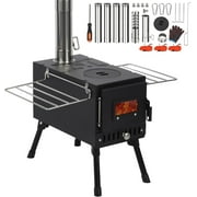 Hot Tent Stove, Camping Wood Stove Alloy Steel Wall Tent Stove, Portable Wood Burning Stove with Stainless Steel Sectional Chimney Pipes and 3 Pcs Tent Ropes for Camping, Cooking, Ice Fishing