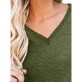 thumbnail image 3 of DYMADE Women Plus Size Solid Color Simple Soft V-neck Long Sleeved T-Shirt, 3 of 4