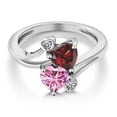 thumbnail image 3 of Gem Stone King 925 Sterling Silver Red Garnet Pink Moissanite and White Diamond Ring for Women (1.83 Cttw, Heart Shape 6MM, Gemstone January Birthstone, Size 6), 3 of 6