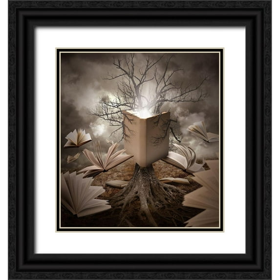 Waye, Angela 26x28 Black Ornate Wood Framed with Double Matting Museum Art Print Titled - Old Tree Reading Story Book