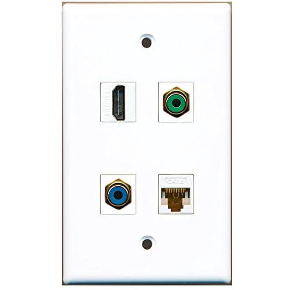 RiteAV - 1 Port HDMI 1 Port RCA Green 1 Port RCA Blue 1 Port Cat6 Ethernet White Wall Plate