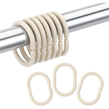 Plastic Shower Curtain Rings, 24 Pcs Beige Shower Curtain Rings, Shower Curtain Hooks Rings, Plastic Shower Curtain Hooks for Bathroom Shower Rod, Cream Shower Hooks for Shower Curtain