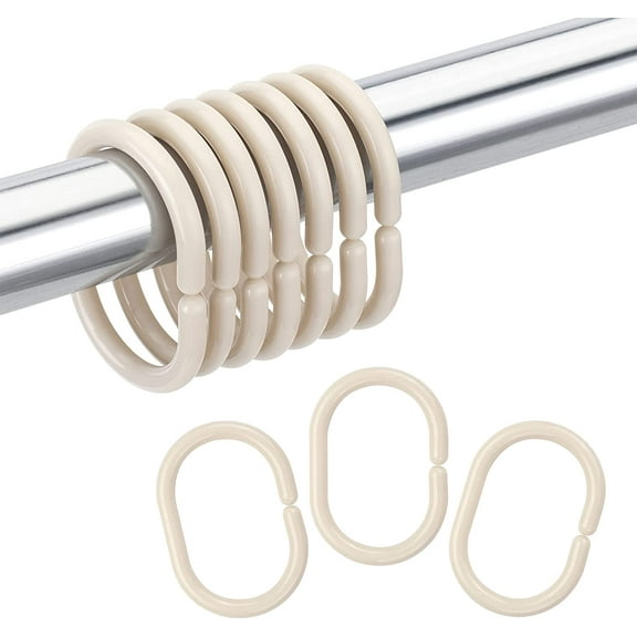 Plastic Shower Curtain Rings, 24 Pcs Beige Shower Curtain Rings, Shower Curtain Hooks Rings, Plastic Shower Curtain Hooks for Bathroom Shower Rod, Cream Shower Hooks for Shower Curtain