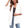 thumbnail image 1 of SHOWMALL Cardigans Légers Décontractés pour Femmes, devant Ouvert, Doux, Manches 3/4 Drapées, Taille US Grand, Blanc, 1 of 13