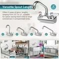 thumbnail image 3 of Commercial Sink Faucet 12" Swivel Spout, Wall Mount Kitchen Hand Sink Faucet with 4 Inch Center, 1/2" NPT Male Inlet, Brass Constructed & Chrome Polished, Dual Lever Handles, 3 of 16