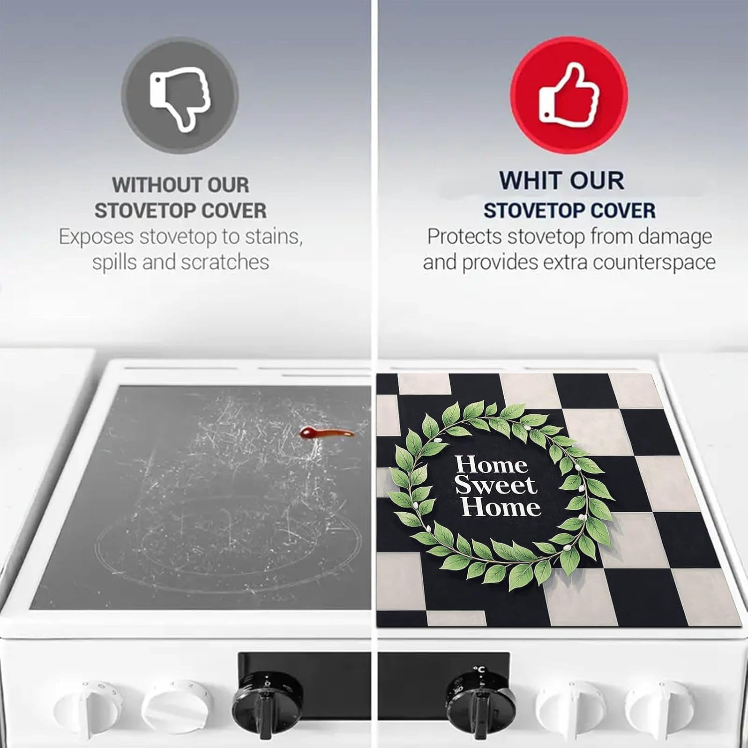 Sweet Home Stove Top Cover for Electric 28x20 Inch Diatomite Kitchen Decor Glass Cooktop Protector Countertop Mat with Black and White Checker Design Stovetop Covers for Kitchen Coffe Bar