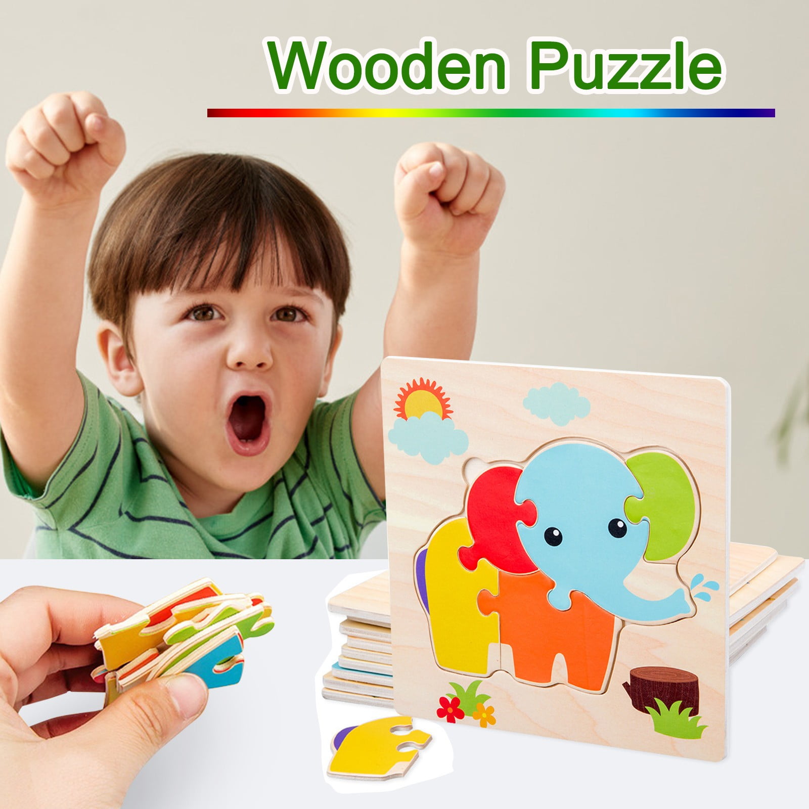 Fridja Puzzles for Kids Ages 3-5 24 PCs Wooden Puzzles Animal Jigsaw  Puzzles with Wooden Bracket Age 3+ Educational Preschool Toys 