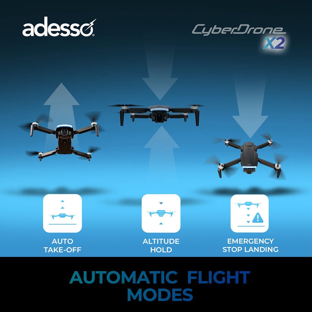 Adesso CyberDrone X1 Lightweight Remote Controlled Drone with 2.4GHz Controller Altitude Hold Headless Mode 3D Flips 720P Camera Beginner Friendly