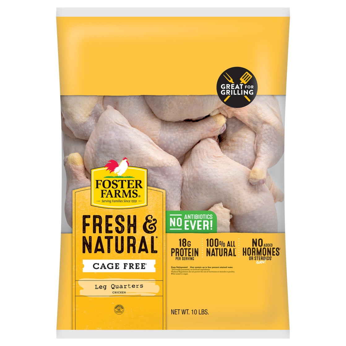Foster Farms Chicken Leg Quarters, 20g Protein per 4oz Serving, 10.0 lb Bag (Fresh)