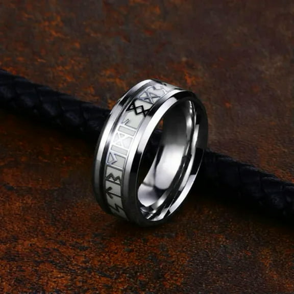 K-KED Vintage Viking Runes Luminous Ring Titanium Wedding Band Delicate Jewelry Ring Size 7-13-10