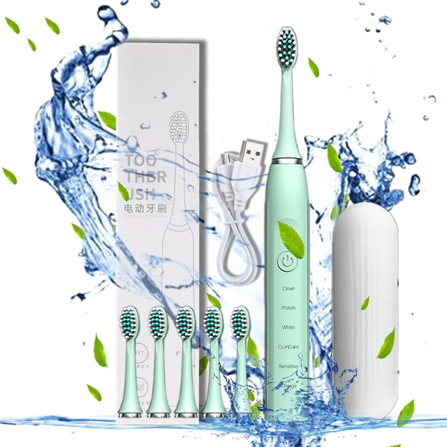 Xihbxyly Cepillo de Dientes Eléctrico, 6 Cabezales, 5 Modos de Limpieza, Temporizador Inteligente con 20 Velocidades, Resistencia Al Agua Ipx7, Carga Usb, Batería de Larga Duración, Ideal para Viajes