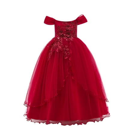 

Girls Luxury Long Dress Bridesmaid Wedding Pageant Party Maxi Dresses Kids Prom Communion Puffy Tulle Ball Gowns