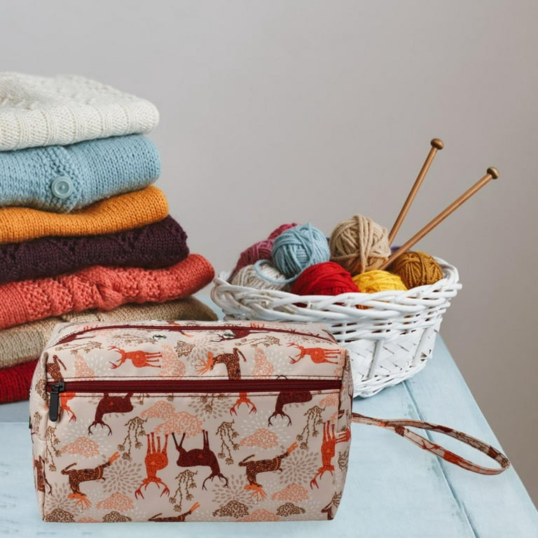 Small Yarn Storage Bag with Hand Strap Organizer Pockets Crochet Knitting  Bag Yarn Bags for Crochet Hooks Yarns Sewing Accessories Sika Deer