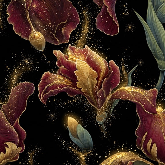 Vintage Peel and Stick Wallpaper Velvety Iris Flower Deep Burgundy Shimmering Gold Nebulae Wall Mural 23.6in x 9.8ft Self Adhesive Removable Wall Paper for Nursery Bedroom Cabinets Renter Apartment