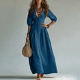 thumbnail image 4 of Guieoi Womens Dresses Fall Plus Size V-Neck Loose Casual Short-Sleeve Button-Down Dress Blue L, 4 of 7