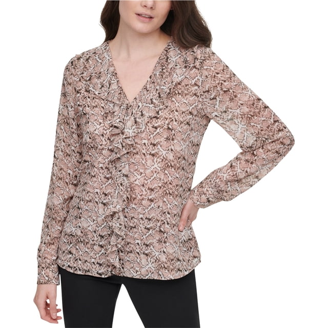 Calvin Klein Womens AubergineBlush Ruffled Blouse, brghtpink, XL
