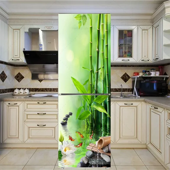 Blue Sky Sea Beach Fridge Door Wrap Mural Sticker Waterproof PVC Forest Waterfall 3D Wallpaper Regrigerator Stickers Adhesive