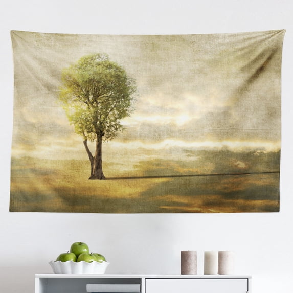 Vintage Tapestry, Traditional Hand Drawing Woman Eye with Stars and Curlicues Grunge Design, Fabric Wall Hanging Decor for Bedroom Living Room Dorm, 2 Sizes, Brown and Pale Brown, by Ambesonne