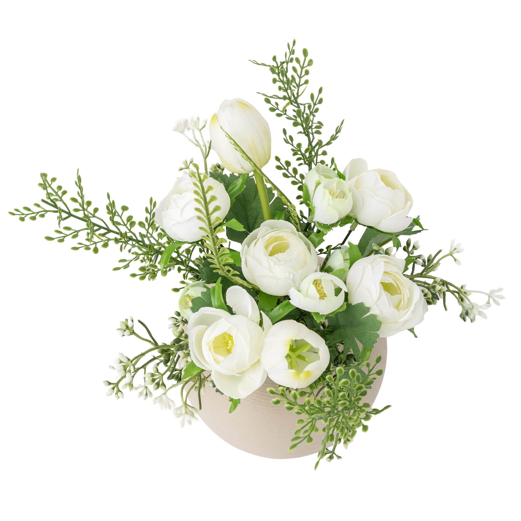 Better Homes & Gardens Tan Ceramic Vase with White Mixed Artificial Floral, 10 in