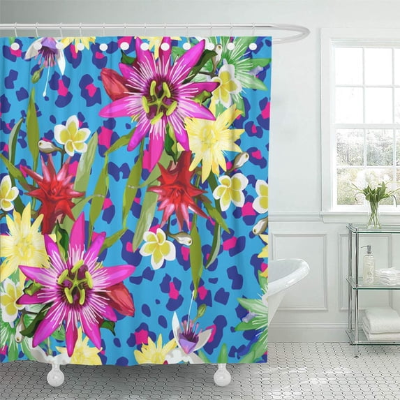 KSADK Blue Floral of Tropical Flowers Pink Leopard Hawaiian Aloha Vintage Abstract Beauty Shower Curtain Bath Curtain 60x72 inch