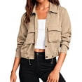 thumbnail image 2 of Warop Womens Cropped Jacket Solid Button Down Long Sleeve Coats Casual Trendy Fall Clothes with Pockets, 2 of 9