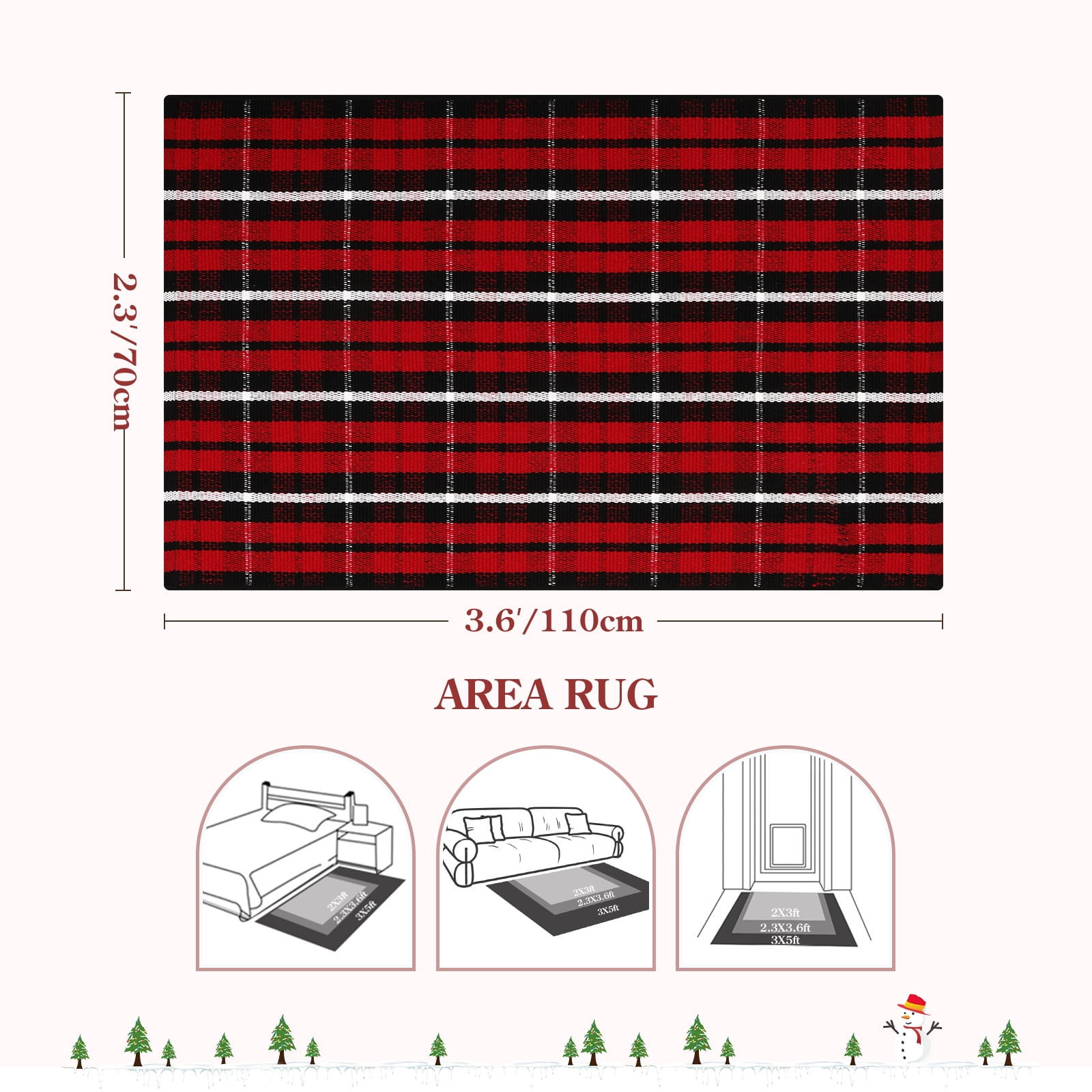 RUG ROBOT Buffalo Plaid Area Rug 27.5"x43", Washable Christmas Door Mat Indoor Outdoor Entrance Rug, Checkered Layering Rug for Kitchen Home Decor, Reversible Front Porch Rug, Red and Black/White
