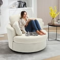 thumbnail image 2 of Muumblus Oversized Barrel Swivel Accent Chair Set of 2, Comfy Armchair with 3 Pillows, Modern Teddy Fabric Leisure Sofa Chair for Living Room, Bedroom, Ivory, 2 of 8