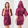 thumbnail image 3 of Womens Silk Robes Satin Kimono Hooded Robe Short Silky Bathrobe Bridesmaid Wedding Party Sleepwear, 3 of 4