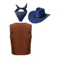 thumbnail image 2 of Yeahdor Kids Girls Boys Western Cowboy Dress Up Suede Tassel Vest with Hat Bandanna Fancy Party Outfit Navy Blue 4, 2 of 5