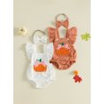 thumbnail image 3 of RUINIXCW Newborn Baby Girl Halloween Outfit Infant Baby Girls Summer Fall Clothes Pumpkin Romper Overalls Flying Sleeve Bodysuit Headband 2Pcs Set, 3 of 10