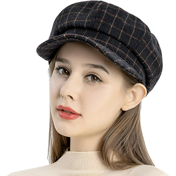 YooGuoGuo Women Winter Newsboy Cap Twill Plaid Beret Hat Versatile Octagonal Hat Dark Gray Size 56-58cm